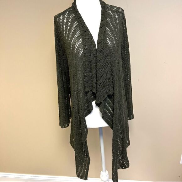 👠Coldwater Creek olive green open knit cardigan. Med - Picture 1 of 7